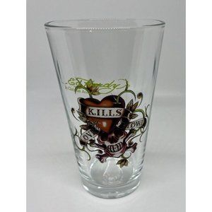 Ed Hardy by Christian Audigier 16 Ounce Love Kills Slowly Pint Glass Barware EUC